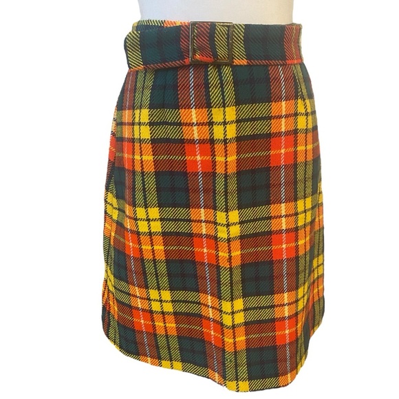 Vintage 1960s Womens Yellow Green Wool Plaid MCM Skirt - Picture 1 of 5